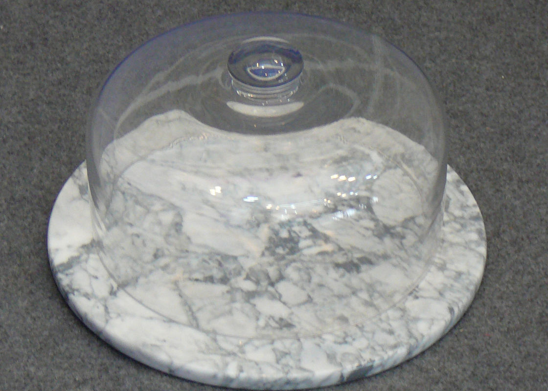 Okrągły marmurowy stojak na ciasto z kopułą, szklany marmurowy talerz tortowy przezroczysty